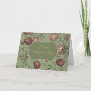 Cartão Elegantes Rosas de Jardim Vintage Feliz Dia das Mã