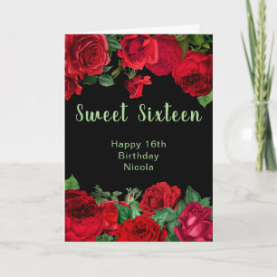 Cartão Elegantes Rosas Vermelhas Flores Sweet Sixteen