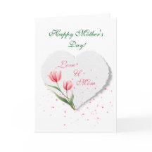Elegantes Tulipas Rosa & Coração de Papel Dia das
