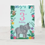 Cartão Elephant And friends 3rd  Birthday Card<br><div class="desc">Floral elephant and friends design colourful picture on the inside.. just click personalise to make your own</div>