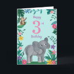 Cartão Elephant And friends 3rd  Birthday Card<br><div class="desc">Floral elephant and friends design colourful picture on the inside.. just click personalise to make your own</div>