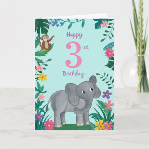 Cartão Elephant And friends 3rd Birthday Card