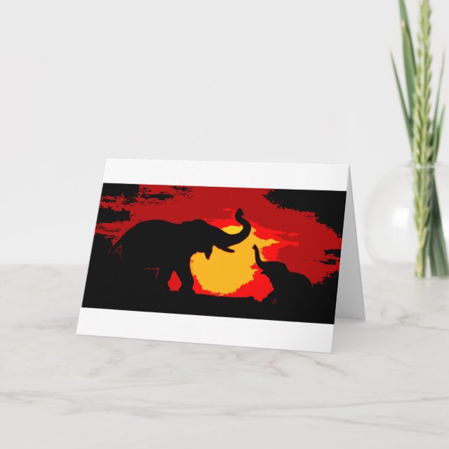 Cartão Elephant, Baby Elephant & Sunset (Frente)