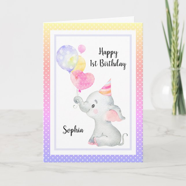 Cartão Elephant Cute Birthday Girl Personalizada (Frente)