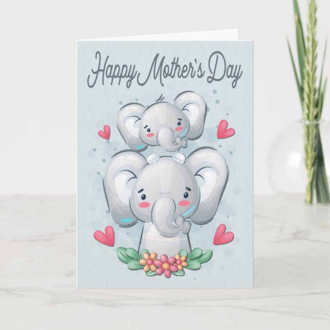 Cartão Elephant Mother and Child for Mother's Day (Frente)