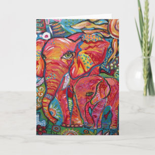 Cartão Elephant Mother & Child