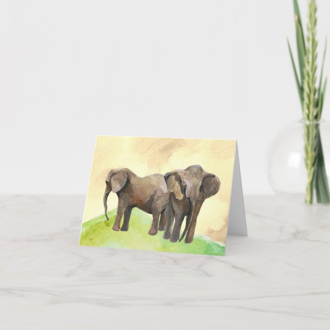 Cartão elephant watercolor blank note card. (Frente)