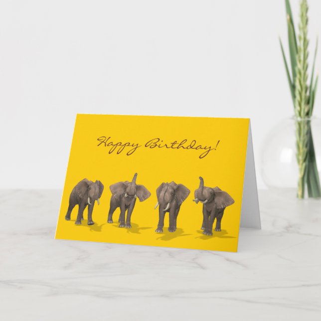 Cartão Elephants Quartet Happy Birthday (Frente)