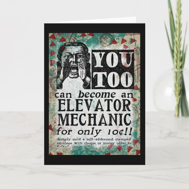 Cartão Elevator Mechanic - Funny Vintage Retro (Frente)