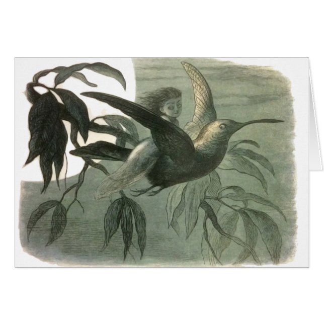 Cartão Elf Fairies Elves Moon Night Bird Voando (Frente Horizontal)