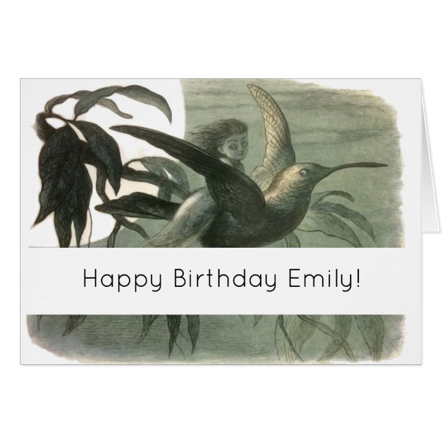 Cartão Elf Fairies Elves Moon Night Bird Voando (Frente Horizontal)