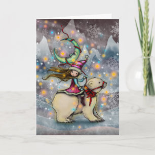 Cartão Elf Riding Polar Bear Christmas Holiday Art