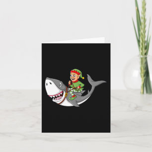 Cartão Elf Riding Shark Christmas Boys Raparigas Kids Xma