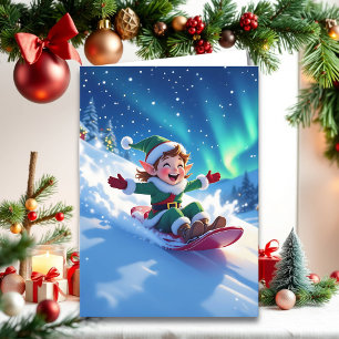 Cartão Elfo Alegre de Natal Trenó Personalizar