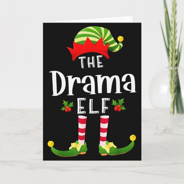 Cartão Elfo de Natal Dramático Camisa de Dormir Combinand (Frente)