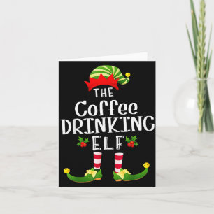 Cartão Elfo de Natal que Bebe Café Pijama Combinando Nata