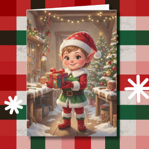 Cartão Elfo na Oficina do Papai Noel Natal Personalizad