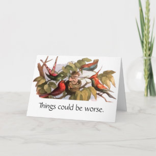 Cartão Elfo Woodland no Ninho: Pássaro Antiquado Pulando 