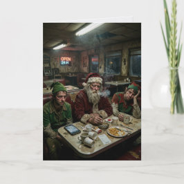Cartão Elfos de Papai Noel Desgrenhados Lanchonete Humor