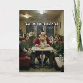 Cartão Elfos de Papai Noel Desgrenhados Lanchonete Humor