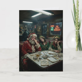 Cartão Elfos de Papai Noel Desgrenhados Lanchonete Humor