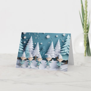 Cartão Elfos Recortados na Neve Natal Personalizado