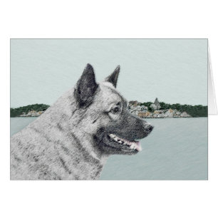 Cartão Elkhound norueguês na pintura da vila - Arte cani