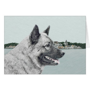 Cartão Elkhound norueguês na pintura da vila - Arte cani