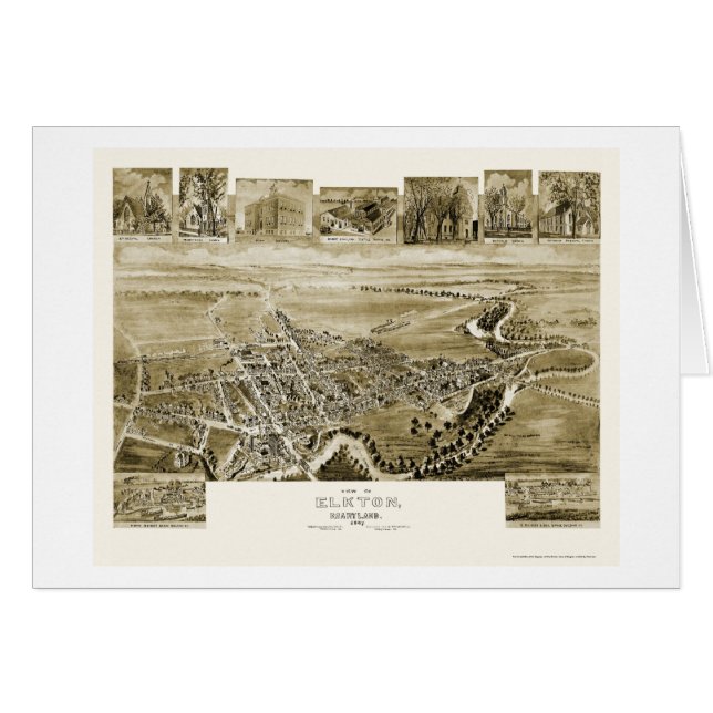 Cartão Elkton, mapa panorâmico da DM - 1907 (Frente Horizontal)