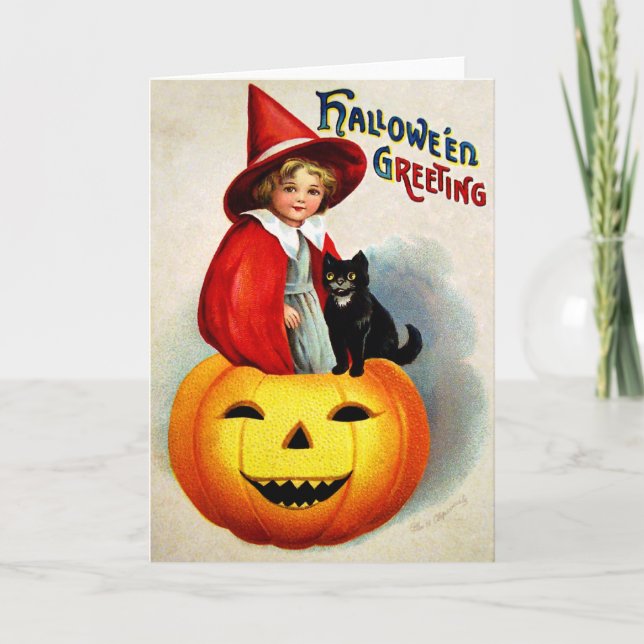 Cartão Ellen H. Clapsaddle: Witch in Jack O'Lantern (Frente)
