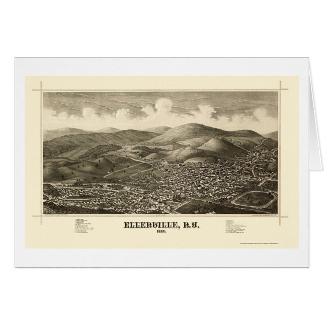 Cartão Ellenville, mapa panorâmico de NY - 1887 (Frente Horizontal)
