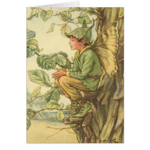 Cartão Elm Fairy alada sentada numa árvore