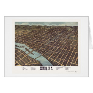 Cartão Elmira, mapa panorâmico de NY - 1873