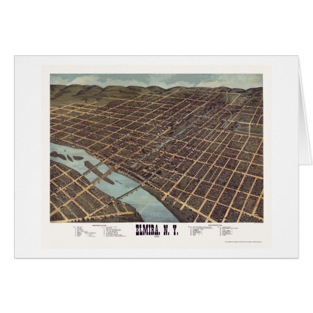 Cartão Elmira, mapa panorâmico de NY - 1873 (Frente Horizontal)