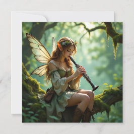Cartão Elven Fairy Playing Clarinet in Enchanted Forest