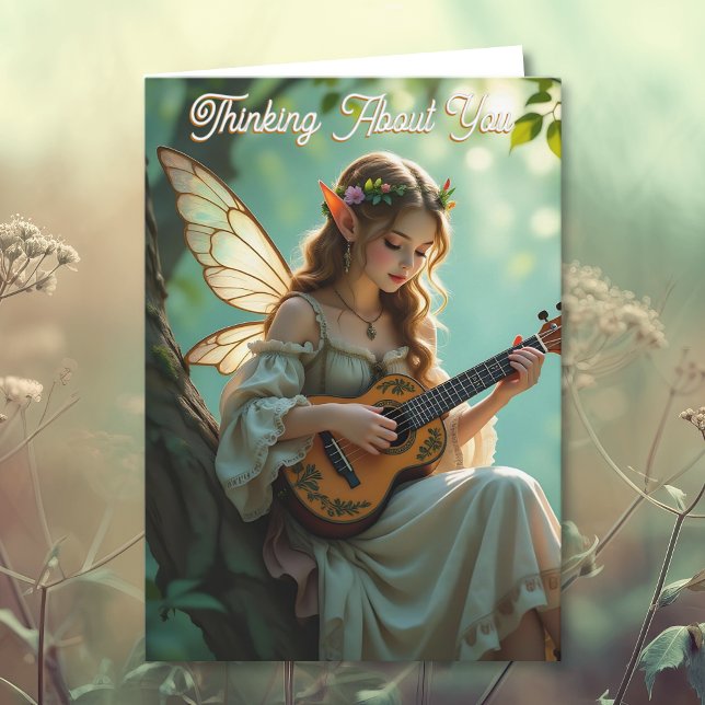 Cartão Elven Fairy with Ukulele | Thinking About You (Criador carregado)
