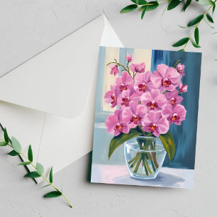 Cartão em Aquarela com Buquê de Flores de Orquídea
