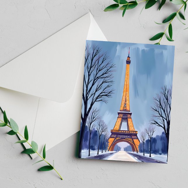 Cartão em aquarela da Torre Eiffel de Paris no inv (Criador carregado)