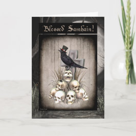 Cartão em Branco de Samhain do Corvo Mágico e Cave