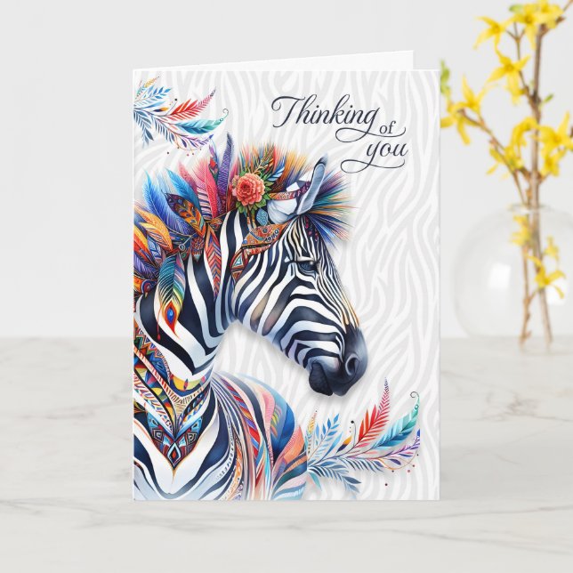 Cartão em Branco Estilo Boho com Penas de Zebra Pe (Flor Amarela)