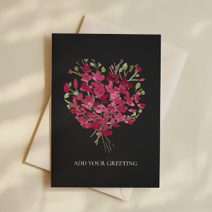 Cartão em Branco Floral Coração em Aquarela Rosa R