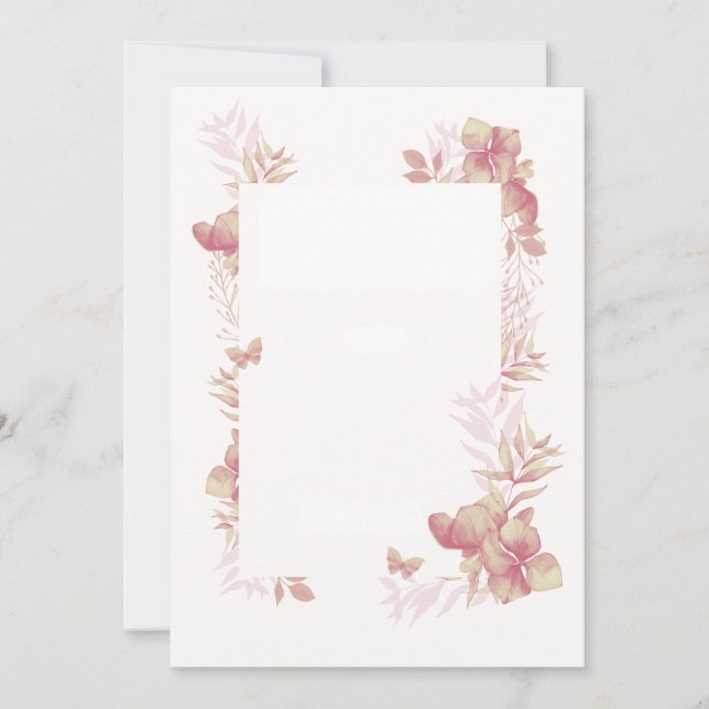 Cartão em Branco - tons de rosa com motivos florai (Frente)