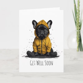 Cartão Em breve, o Bulldog Francês Vestindo o Raincoat