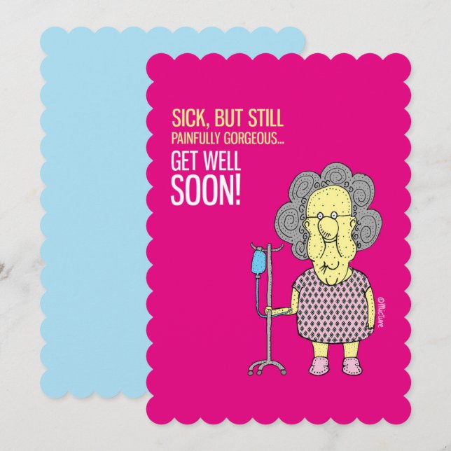 Cartão Em breve, senhora, desenho animado rosa (Frente/Verso)