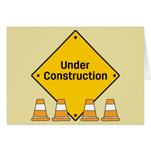 Cartão Em Construção com Texto Personalizado (Frente Horizontal)