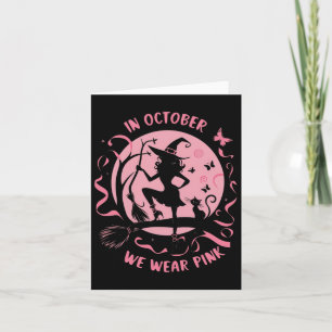 Cartão Em Outubro Nós Usamos Rosa Bruxa Halloween Seio Po
