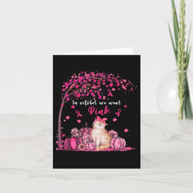Cartão Em outubro, Vestimos Cancer de Mama de Gato de Abó (Frente)