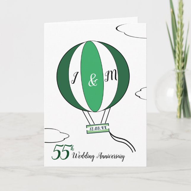 Cartão Emerald 55th wedding anniversary hot air balloon (Frente)