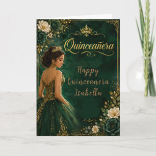 Cartão Emerald e Dourado Quinceañera