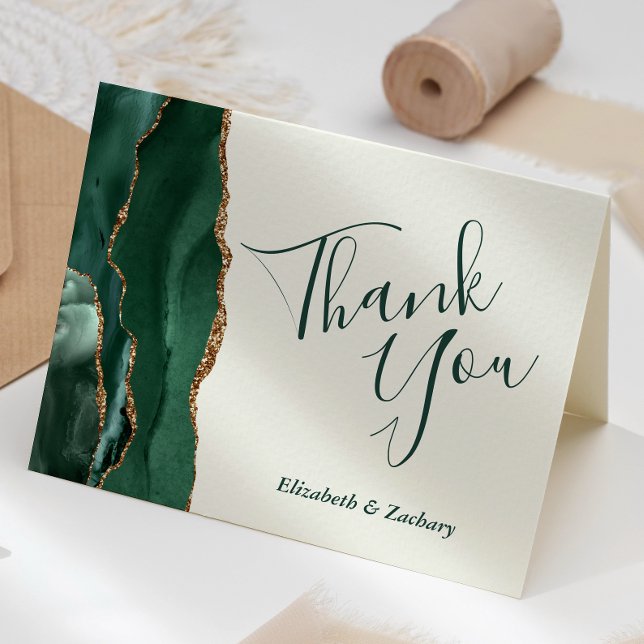 Cartão Emerald Green Agate Dourado Casamento de Marfim Ob (Criador carregado)